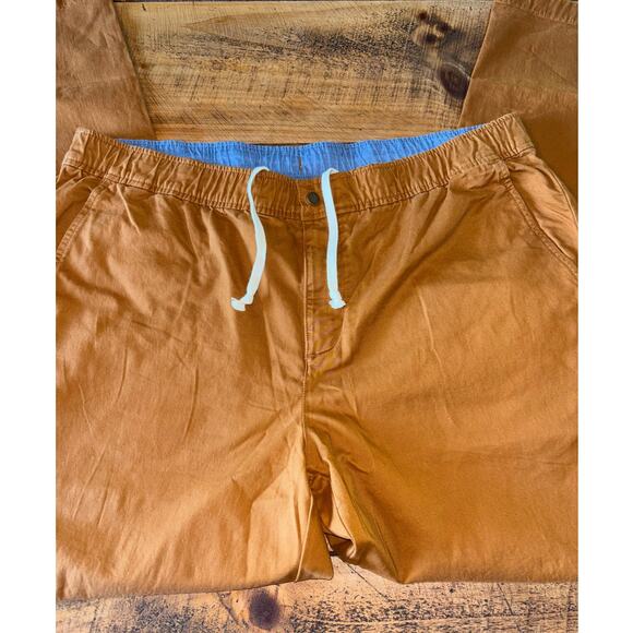 LL Bean Camel Brown Khaki Elastic Waistband Tie Front Standard Fit Pant XL 32 - Picture 4 of 7